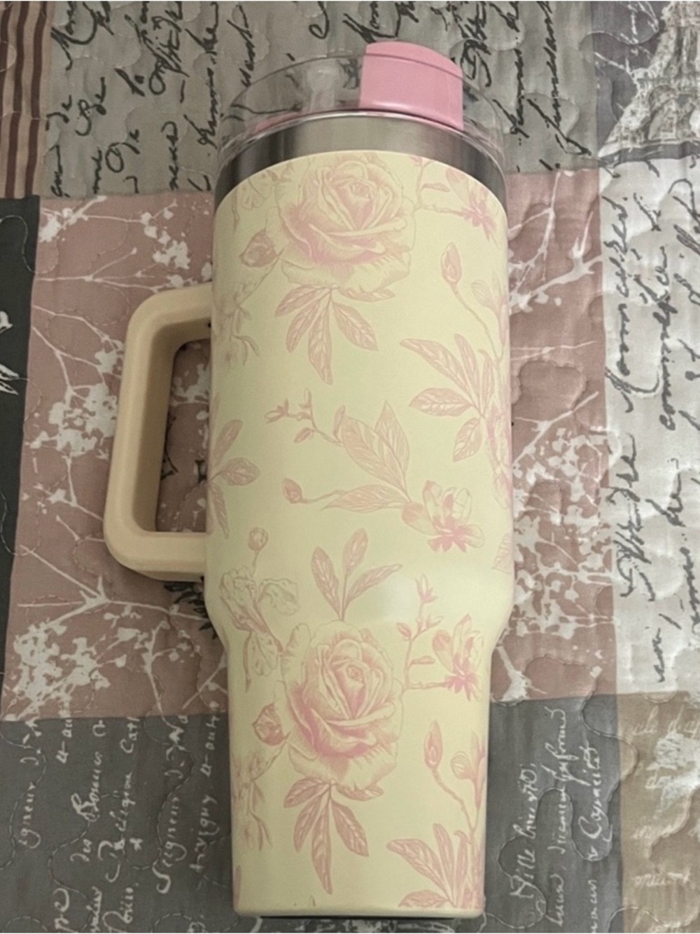 Francesca's Collections Cream Tumbler with Pink Floral Accent - Picture 4 of 5
